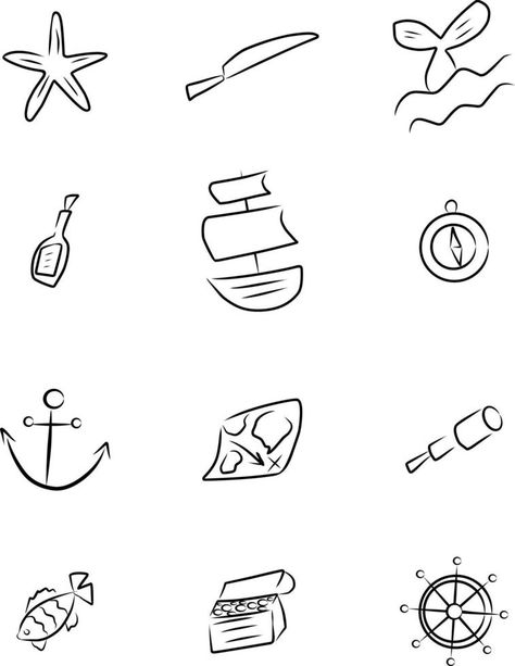 Pirate set, vector. Hand drawn sketch. Pirate Coin Drawing, Pirate Aesthetic Drawing, Pirate Drawing Easy, Pirate Iconography, Pirates Sketch, Pirate Doodles, Pirate Drawings, Pirate Sketch, Pirate Drawing