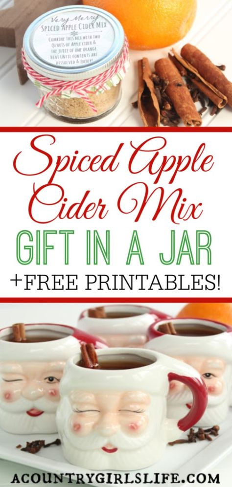 Quick & Easy Holiday Spiced Apple Cider Recipe (with DIY Christmas Gift Option!) Apple Cider Spices Recipe, Spice Mix For Apple Cider, Hot Apple Cider Mix Recipe, Homemade Apple Cider Mix Recipe, Hot Apple Cider Mix In A Jar, Spiced Apple Cider Mix Recipe, Spiced Cider Mix Recipe, Apple Cider Mix In A Jar, Mason Jar Drink Mix Gifts