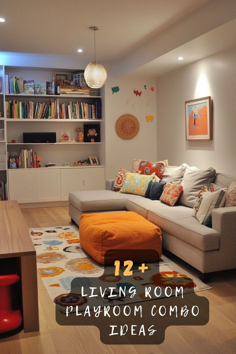 Tired of toys taking over your living room? These 12 creative ideas will help you design a space that’s perfect for play and relaxation. Click now for all the details! 🎨✨🛋️ #LivingRoomPlayroom #FamilySpaces #OrganizedHomes #StylishAndFunctional #InteriorInspo #HomeDesignGoals #PlayroomIdeas Small Family Playroom Combo, Fireplace Playroom Ideas, Toy Room In Living Room, Family Playroom Design, Playroom With Seating, Play Couch Living Room, Toy Room With Couch, Playpen In Small Living Room, Lounge Playroom Family Rooms