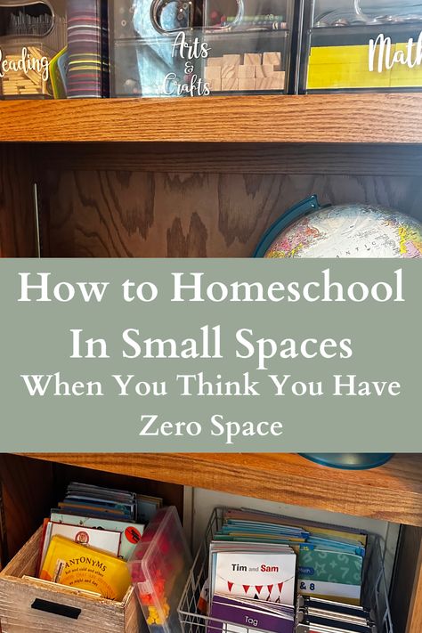 how to homeschool in a small space, homeschool organization for small spaces, homeschool setup for small spaces, small homeschool space ideas, small space homeschool room, preschool, kitchen ideas for homeschooling, storage ideas for homeschooling in a small space, tips for homeschooling in a small space, homeschool storage hacks, organization for homeschooling, homeschool organization Small Space Homeschool Room, Homeschool Bookshelf, Homeschool Classroom Setup, Busy Mom Planner, Minimalist Homeschool, Preschool Organization, Homeschool Room Design, Homeschool Room Organization, Homeschool Space