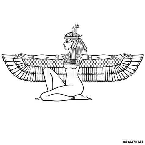 Animation linear portrait: sitting goddess of justice Maat. Profile view. Vector illustration isolated on a white background. Print, poster, t-shirt, tattoo. Stock Vector | Adobe Stock Simple Egyptian Tattoo, Egyptian Tattoo Designs Men, Maat Tattoo, Ma'at Tattoo, Egypt Tattoo Design Ideas, Egyptian Tattoo Ideas, Egyptian Goddess Tattoo, Egyptian Tattoo Designs, Nefertiti Tattoo