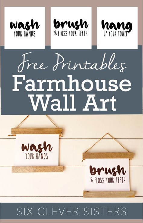 Free Printables for Home | Free Printable Wall Art | Free Printables Farmhouse | Farmhouse Decor | Farmhouse Bathroom | Free Printables | Six Clever Sisters Bathroom Printables Free Wall Art, Free Printable Bathroom Signs, Bathroom Printables Free, Printable Bathroom Signs, Farmhouse Printables, Farmhouse Diy Projects, Chic Farmhouse Decor, Bathroom Printables, Free Wall Art