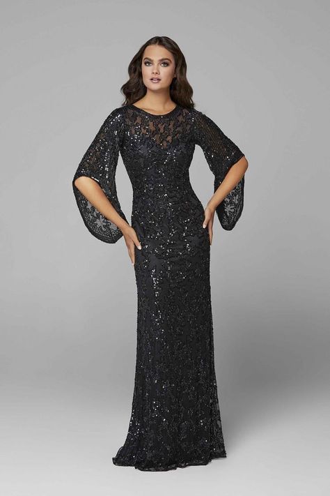 Black Evening Gown Elegant, Beaded Bell, Beaded Evening Gowns, Black Evening Gown, Long Sleeve Evening Gowns, Couture Style, Mother Of The Bride Gown, Evening Gowns Elegant, Long Evening Gowns