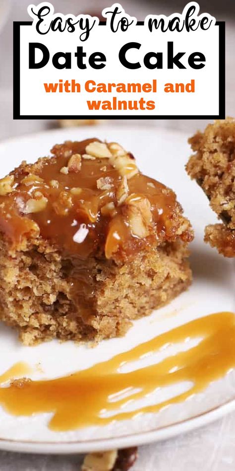 Date Cake With Caramel Sauce, Date Cake Old Fashioned, Date Cake Recipe Easy, Malva Cake, Dates Cake Recipe, Moist Date Cake Recipe, Simple Caramel Sauce, Amish Desserts, Desserts With Dates