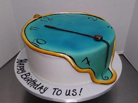 Salvador Dali melting clock cake Salvador Dali Cake, Clock Cakes Ideas, Dali Melting Clock, Clock Cake, Cake 2022, Melting Clock, Beautiful Birthday Cakes, Beautiful Birthday, Anniversary Cake