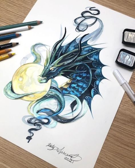 fantasy creature dragon drawing Cool Dragon Drawings, Dragon Tattoo Ideas, Colored Pencil Art Projects, Sea Creatures Art, Japanese Dragon Tattoo, Cool Dragons, Fantasy Creature, Sea Dragon, Minimalist Tattoos