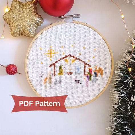 Nativity Scene Cross Stitch Pattern PDF Christmas Nativity Pattern Instant Download Small - Etsy Cross Stitch Nativity Ornaments, Christmas Cross Stitch Ornaments, Nativity Cross Stitch, Nativity Pattern, Simple Nativity, Christian Cross Stitch, White Symbol, Cross Stitch Christmas, Stitch Christmas