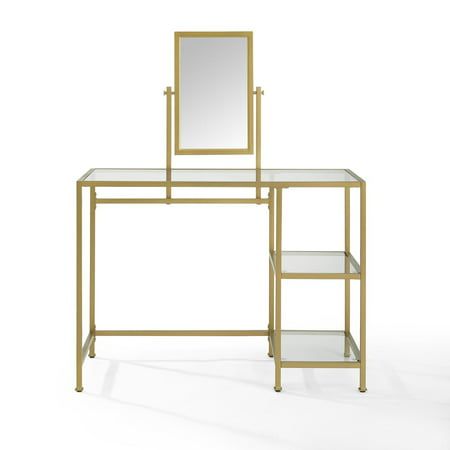 Coastal Craftsman, Vanity And Mirror, Room Wishlist, Gold Vanity, Small Vanity, Tempered Glass Shelves, Glass Vanity, Dressing Area, Room Makeover Bedroom