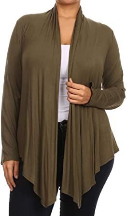 Women's Plus Solid Long Sleeve Draped Neck Open Front Cardigan. Made in USA Plus Size Soft, Moa Collection, Basic Cardigan, Cardigan Long Sleeve, Hoodie Cardigan, Drape Cardigan, Cardigan Long, Cool Jackets, Lightweight Cardigan