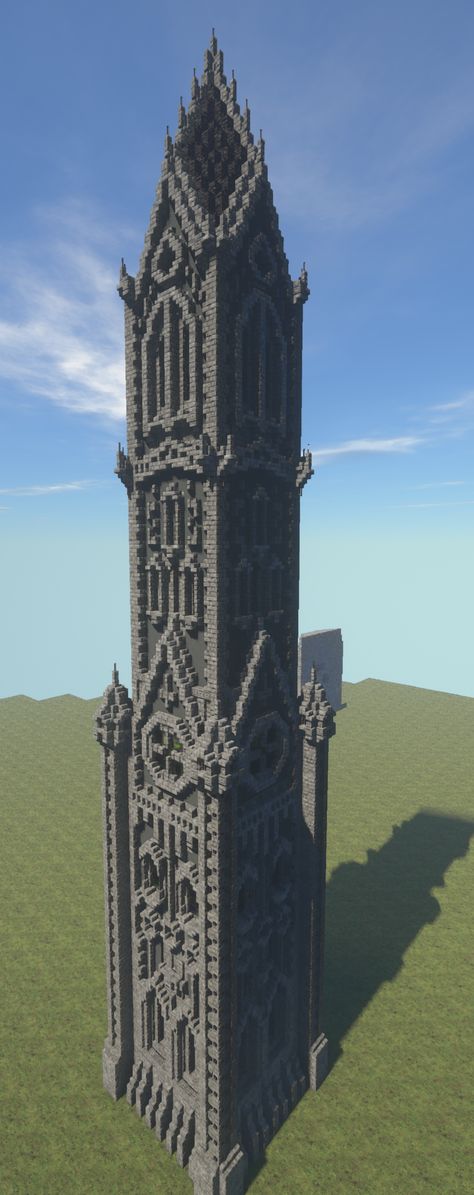 Gothic Style Minecraft Builds, Minecraft Deep Slate Tower, Minecraft Spire Roof, Gothic Village Minecraft, Minecraft Fantasy Builds Tower, Minecraft Evil Tower, Minecraft Gothic Tower, Gothic Builds Minecraft, Gothic Architecture Minecraft