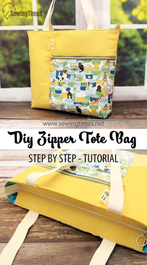 Zippered Tote Bag Pattern, Zippered Tote Bag Tutorial, Projek Menjahit, Tote Bag Pattern Free, Colorful Hairstyles, Tote Bag With Zipper, Tote Bag With Pockets, Sac Diy, Tote Bag Tutorial