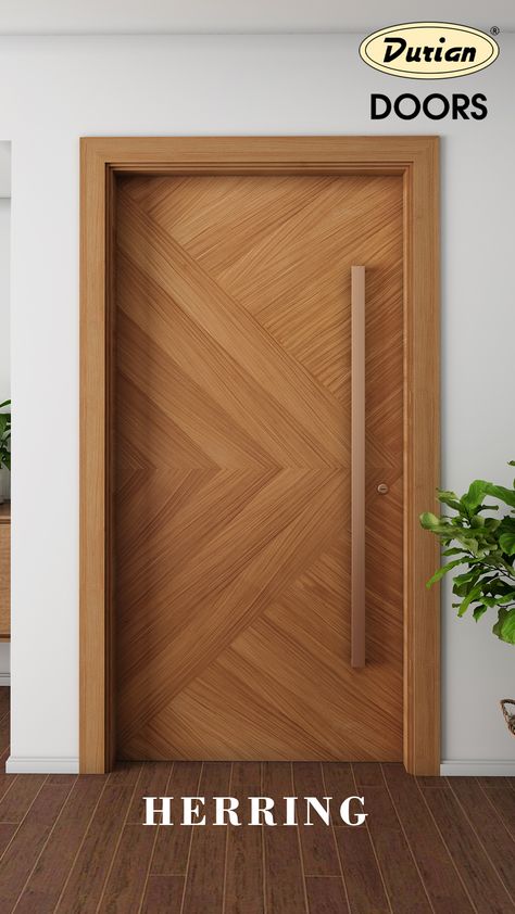 Experience the ultimate in artistic design with our Herring door, featuring eye-catching Golden Teak Veneer that exudes both edginess and elegance. Make a bold statement with this door and leave a lasting first impression that sets your space apart from the ordinary. #duriandoors #doordesign #doorsandwindows #interiordesign #home Main Teak Door Design, Bedroom Doors Design Wooden, Bedroom Teak Door Design, Room Door Colour Ideas, Latest Veneer Door Designs, Veneer Main Door Design Modern, Doors Laminate Design, Wooden Laminate Door Design, Main Door Veneer Design