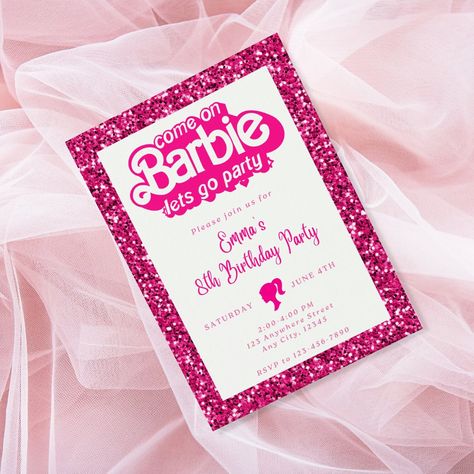 Barbie Invitations Birthday, Barbie Birthday Party Invitations, Barbie Party Invitations, Hello Barbie, Pink Birthday Party Invitations, Barbie Birthday Invitations, Barbie Invitations, 18th Birthday Decorations, Barbie Party Decorations