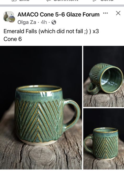 Emerald Falls Glaze, Glazing Pottery, Glazing Ideas, Glaze Combos, Coil Pots, Pottery Glaze, Amaco Glazes, Ceramics Inspiration, Ceramic Glazes