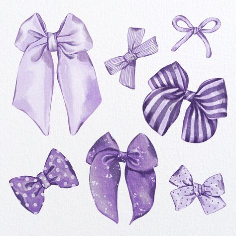 Purple bows💜 I used my own Bundle of Brushes for Procreate. This Watercolor clipart available in my Etsy shop with discount! Also, you can find other sets and Procreate tools there. Check it out. Click the link in bio. Purple Bow Aesthetic, Purple Design Background, Purple Bow Png, Iphone Wallpaer, Purple Clipart, Procreate Tools, Purple Stickers, Purple Sweet 16, Linen Board