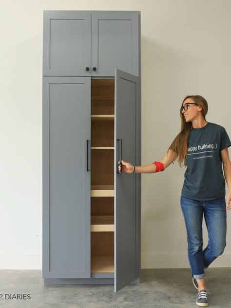 DIY Storage Cabinet Building Plans - Woodshop Diaries Diy Tall Pantry Cabinet, Cabinet Building Plans, Built In Pantry Cabinet Wall, Diy Pantry Cabinet, Diy Storage Cabinet, Diy Cozinha, Diy Storage Trunk, Woodshop Diaries, Diy Dresser Plans