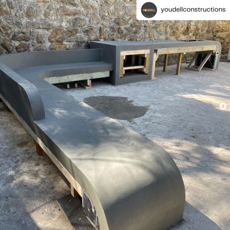 Bbq Bench, Concrete Bench Outdoor, Concrete Bench Seat, Concrete Garden Bench, Outdoor Cabana, Caribbean Homes, Zen Garden Design, Fire Pit Bbq, Diy Garden Fountains