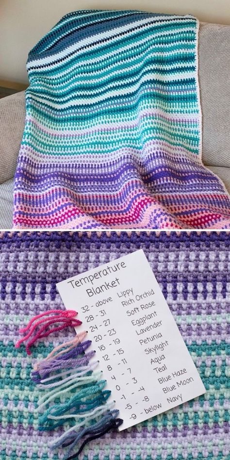 What is Temperature Blanket? Ideas and Resources | Crochetpedia Crochet Temperature Blanket Color Chart, Temperature Blanket Stitch Ideas, Weather Crochet Blanket Pattern, Yearly Crochet Blanket, Crochet Tracker Blanket, Temperature Blanket Crochet Pastel, How To Crochet A Temperature Blanket, Uk Temperature Blanket Chart, Crochet Temperature Blankets