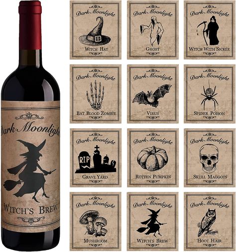 Halloween Wine Bottle Labels, Halloween Wine Labels, Halloween Bottle Labels, Halloween Wine Bottles, Halloween Beer, Wine Bottle Stickers, Beer Bottle Labels, Wine Bottle Label, Halloween Bottles