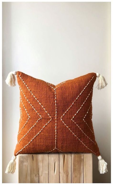 Burnt Orange Pillows, Embroidery Pillow, Tenun Ikat, Tassel Pillow, Geek Decor, Cushion Cover Designs, Boho Throw Pillows, Boho Cushions, Boho Fabric