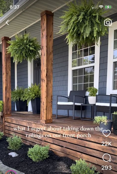 Bbq Area Ideas, Porch Landscaping, Front Porch Makeover, Trim Paint, Paint It Black, House Front Porch, Porch Remodel, Porch Columns, Porch Posts