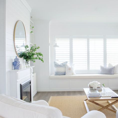 Inspired by the Hamptons: A classic coastal home with an Australian twist Hamptons House Interior, White Canopy Bed, Hamptons Style Home, Hampton Home, White Shutters, Coastal Hamptons, Dark Blue Walls, Classic Coastal, Coastal Beach House