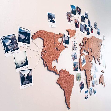 Mapa Polaroid Display, World Map Pin Board, World Map With Pins, Hobby Lobby Wall Art, Decor Ikea, Pin Map, Travel Decor, Cork Board, Design Case