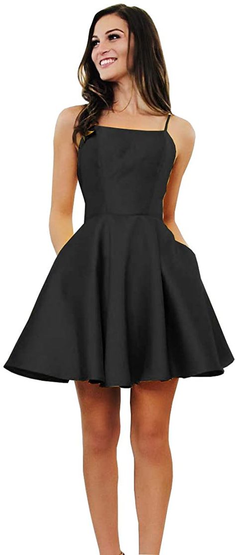 Homecoming Dresses Satin, Black Formal Dress Short, Homecoming Dresses Short Black, Black Prom Dress Short, Grad Dresses Short, Short Satin Dress, Dama Dresses, Black Homecoming Dress, Satin Homecoming Dress