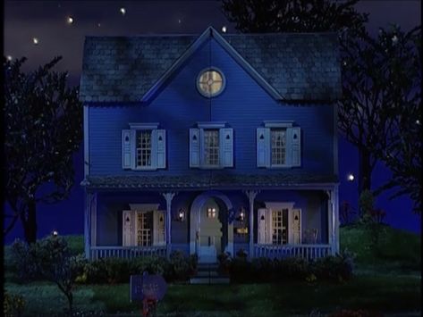 Bear Big Blue House, Bear In The Big Blue House Aesthetic, Bear In The Big Blue House Tattoo, Bear In The Big Blue House, Nighttime Background, House At Night, Big Blue House, The Big Blue, Home Tattoo