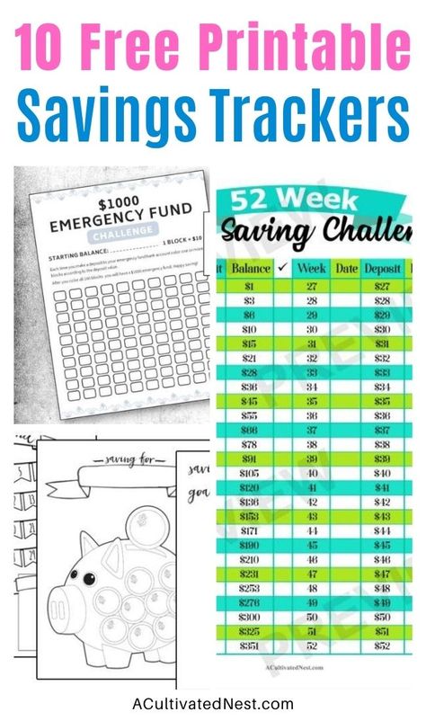 10 Free Printable Savings Trackers- If you want to save money, then you need to check out these fabulous free printable savings trackers! They'll help you get your finances in order and ready for whatever you are saving for! | #freePrintables #savingsTrackers #saveMoney #moneySavingTips #ACultivatedNest Saving Money Printables Free, Savings Challenge Biweekly Free Printable, Free Printable Savings Chart, Savings Sheet Free Printable, Free Budget Printables Templates Saving Money, Saving Planner Printables, Money Stuffing Challenge, Money Saving Chart Printables, Free Money Printables