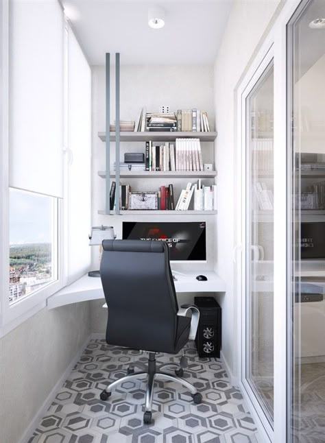 47 Turning Small Balcony into Home Office Ideas - Balcony Decoration Ideas in Every Unique Detail Office In A Small Space, Small Apartment Office, Tiny Home Office, Small Office Design, Cool Office Space, Small Space Office, Best Office Chair, Apartment Office, Palette Design