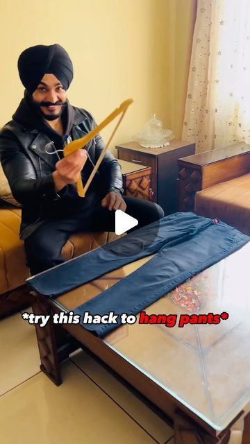 11M views · 514K likes | Santwinder on Instagram: "Try this hack to hang pants👖 SAVE FOR LATER ✅ . Follow @santwinder_singh_waraich  #pants #foldingclothes #hack #fashionhacks #stylehacks #fashiontips #fashiontipsformen #winterstyle #reelsinstagram" Fold Pants On Hanger, How To Hang Dress Pants In Closet, Folding Pants On Hanger, Hang Jeans On Hanger, Hanging Jeans On Hanger, Pant Hanging Ideas, How To Hang Trousers, Hanging Pants On Hanger, How To Fold Pants On Hanger