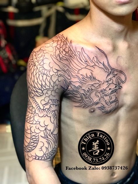 Dragon Tattoo Face, Dragon Tattoo Forearm, Dragon Tattoo Shoulder, Dragon Tattoo Chest, Shen Long Tattoo, Dragon Tattoo Arm, Dragon Head Tattoo, Asian Dragon Tattoo, Dragon Tattoos For Men