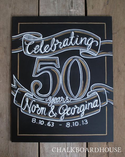 50th Anniversary Chalkboard Signs, Anniversary Chalkboard Art, 50th Anniversary Ideas, Chalkboard House, Anniversary Chalkboard, 40th Anniversary Ideas, Mom Dad Anniversary, Anniversary Plans, 50 Anniversary