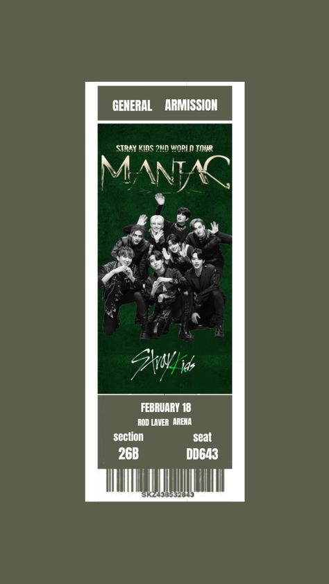 #straykids #green #music #skz #concert #concertticket #ticket #maniactour Green Music, Skz Concert, Rod Laver Arena, Concert Tickets, Homeless Children, Connect With People, Your Aesthetic, Creative Energy, Energy