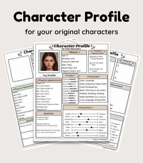 Character Profile Digital or Printable Original Character Profile for Writers, for Stories or Novels, Writer PDF, Goodnotes PDF - Etsy Character Details Aesthetic, Character Details Template, Detailed Character Profile Template, Character Profile Sheet, Character Profile Template, Writing Expressions, Books Novels, Writing Inspiration Tips, Writing Projects