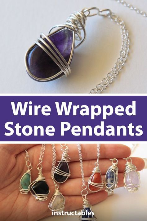 Make Your Own Jewelry Necklaces, Wiring Stones Pendant Necklace, How To Make Crystal Necklace Wire Wrap, Wrapping Gemstones Diy, How To Make Jewelry From Rocks, Diy Stone Necklace Wire, Diy Rock Jewelry How To Make, How To Make Gemstone Necklace, Making Jewelry Out Of Rocks