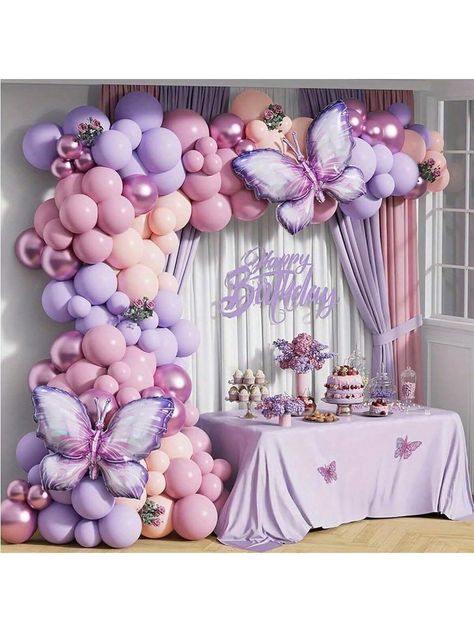 148pcs Gradient Purple Pink Butterfly Garland Balloon Girls Butterflies Theme Birthday Baby Shower Wedding Party Decor Multicolor    Latex     Home Decor, size features are:Bust: ,Length: ,Sleeve Length: Butterfly Balloon Arch, Butterfly Birthday Decorations, Butterfly Balloon, Hiasan Perkahwinan, Butterfly Themed Birthday Party, Butterfly Birthday Theme, Butterfly Balloons, Orange Balloons, Pink Birthday Party