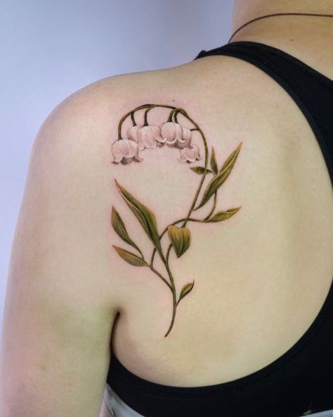 Lily Of The Valley Heart Tattoo, Ae Tattoos, Lily Of The Valley Tattoo Color, Lily Of The Valley Flower Tattoo, Mama Tattoos, Lily Of The Valley Tattoo, Olive Tattoo, Valley Tattoo, Lillies Tattoo