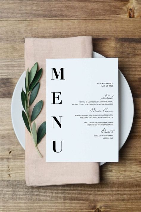 Diy Table Numbers, Menu Card Template, Wedding Table Numbers Printable, Rustic Wedding Decorations, Simple Menu, Wedding Numbers, Wedding Menu Template, Menu Printable, 카드 디자인