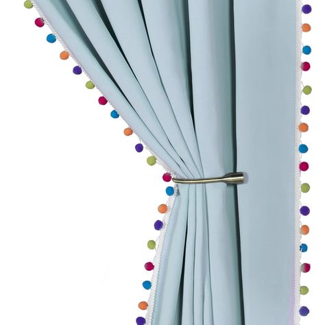 PRICES MAY VARY. WHAT'S IN THE PACKAGE? Each set includes 2 multi-color pom pom kids curtain panels, each panel measures 52-inch width by 84-inch length. The curtain is finished with a pole/rod pocket construction. MULTI COLOR POM POM DESIGN: Cheerful multi color pom pom border along each vertical side of the kids curtain panels, make it a simple way to add a touch of color and fashion to any room, offer a light weight clean look, airy esthetic that softens the ambiance of your room. ENERGY EFFC Curtains For Kids, Pom Pom Curtains, Mandala Curtains, Blackout Curtains Bedroom, Light Blocking Curtains, Pocket Window, Blackout Panels, Bohemian Curtains, Velvet Drapes