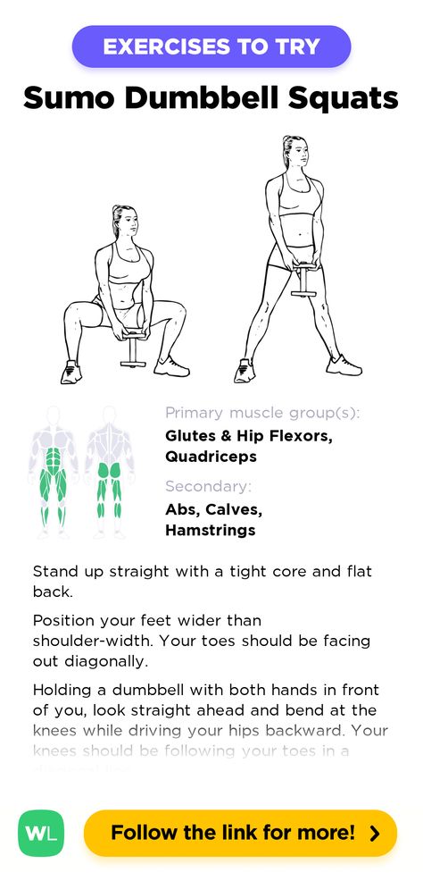 Sumo Squats Muscles Worked, Sumo Dumbbell Squat, How To Do Sumo Squats Correctly, Dumbbell Sumo Squat, Dumbbell Squat Workout, Sumo Squat With Dumbbell, Sumo Squats How To Do, Sumo Squats For Glutes, Abductor Workout