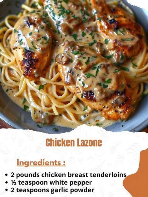 Alldelishes - Chicken Lazone Ingredients: 2 pounds chicken... Chicken Lazone, Chicken Breast Tenderloins, Food Therapy, Lausanne, Chili Powder, Favorite Food, Onion Powder, Bon Appetit, Garlic Powder