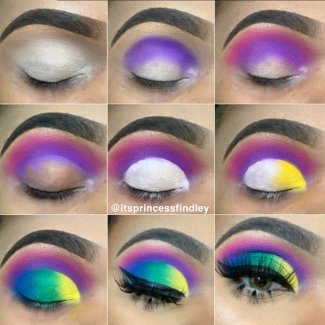 Lisa Frank Makeup Pallet Looks, Easy Rainbow Eyeshadow, Profusion Eyeshadow Palette Looks, Pastel Eyeshadow Looks Step By Step, Lisa Frank Eyeshadow Palette Looks, Lisa Frank Palette Looks, Colorful Eye Makeup Step By Step, Eyeshadow Ideas Step By Step, Easter Eyeshadow Looks