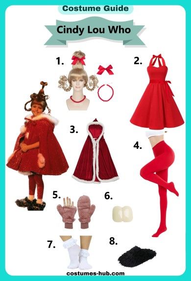 Cindy-Lou Who Costume For Adults Dr Seuss Cindy Lou Who Costumes Diy, Cindy Lou Outfit, Adult Cindy Lou Who Costume, Cindy Loo Hoo Costume, Christmas Character Costumes Women, Diy Cindy Lou Who Costume Adult, Cindy Lou Hoo Costume, Cindy Lue Who Costume, Cindy Lou Who Costume Diy Kids