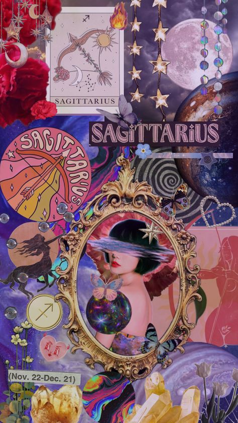 #Sagittarius #sagittariussign #astrology #wallpaper #sagittariuswallpaper Saggitarius Wallpapers, Astrology Wallpaper, Sagittarius Wallpaper, Sagittarius Rising, Sagittarius Women, Sagittarius Sign, Fire Signs, I Wallpaper, Collage Art