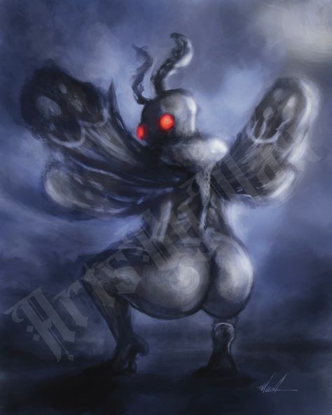 Twerking Mothman Art Print 5x7 8x10 Mothman Concept Art, Mothman Aesthetic, Mothman Tattoo, Mothman Art, Podcast Art, Don Pollo, Art Core, Monster Ideas, Creepy Monster