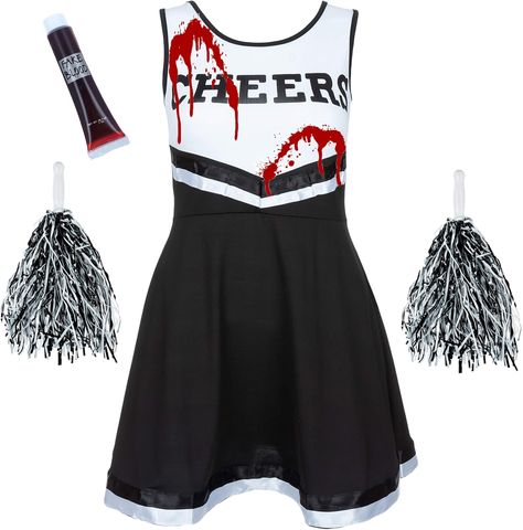 Zombie Cheerleader Costume Women Outfit with Cheerleader Pom Poms - Dead Halloween Cheerleader Fancy Dress Costume - High School Musical Zombie Outfit Women Cheerleader Dead Cheerleader Costume, Halloween Cheerleader, Zombie Fancy Dress, Stag Fancy Dress, Cheerleader Fancy Dress, Zombie Outfit, Zombie Cheerleader Costume, Cheerleading Dress, Zombie Dress