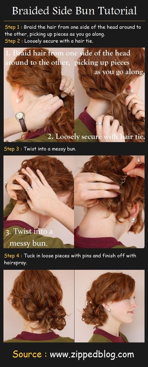 Braided Side Bun tutorial diy braids diy ideas easy diy diy beauty diy hair diy… Red Hair Wedding, Braided Side Bun, Side Bun Tutorial, Bun Curls, Side Braid With Bun, Braided Side, Half Awake, Casual Updo, Side Bun Hairstyles