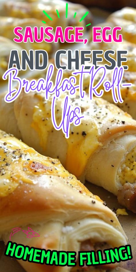 Sausage, Egg and Cheese Breakfast Roll-Ups Sausage Egg And Cheese Wrap, Breakfast Roll, Omlet Recipes, Brunch At Home, Breakfast At Home, Breakfast Sausage Links, Lunch Meals, Easy Breakfast Options, Fluffy Scrambled Eggs